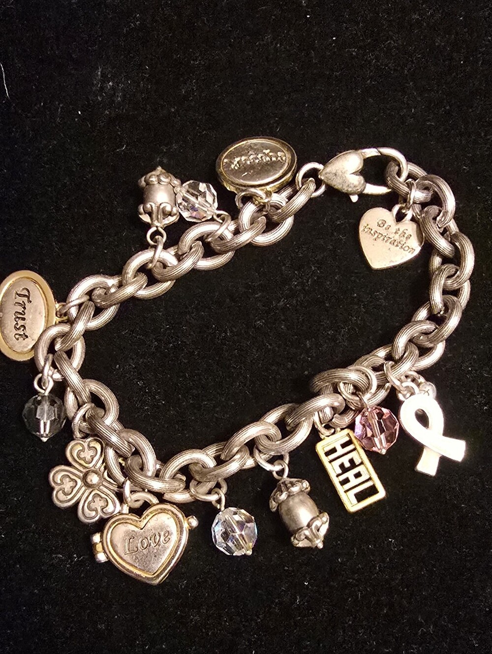 Brighton Silver-Tone Inspirational Charm Bracelet with Pink and Clear Accents